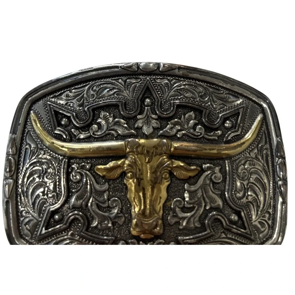 Nocona Buckles Texas Longhorn Bull's Head Silver Silver and Bronze Belt Buckle